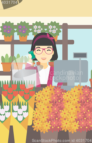 Image of Florist at flower shop vector illustration.