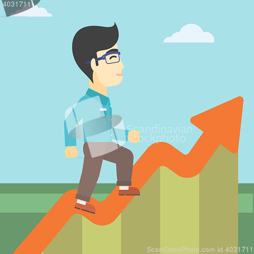 Image of Businessman running along the growth graph.