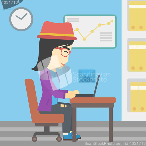 Image of Business woman receiving or sending email.