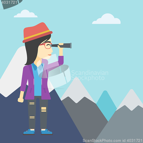 Image of Business woman looking through spyglass.