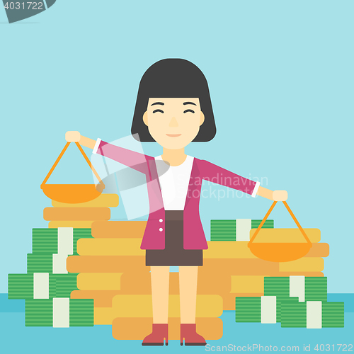 Image of Business woman with scales vector illustration.