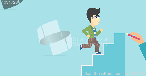 Image of Businessman running upstairs vector illustration.