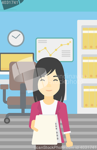 Image of Woman giving resume vector illustration.