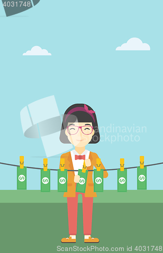 Image of Woman loundering money vector illustration.