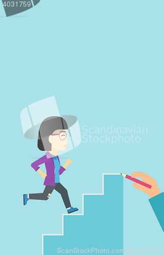 Image of Businesswoman running upstairs vector illustration