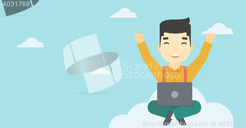 Image of Man on cloud with laptop vector illustration.