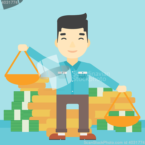 Image of Businessman with scales vector illustration.