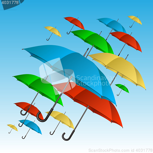 Image of Vector colorful umbrellas flying high
