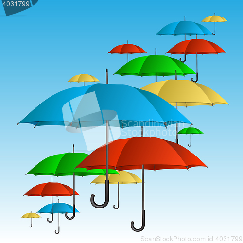 Image of Vector colorful umbrellas flying high