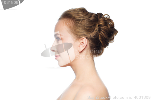 Image of beautiful young woman face over white background