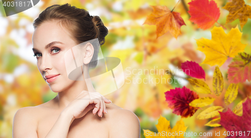 Image of beautiful young woman face over white background
