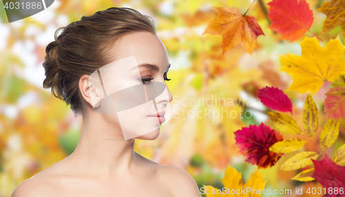 Image of beautiful young woman face over white background