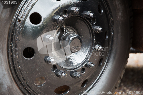 Image of close up of old car wheel