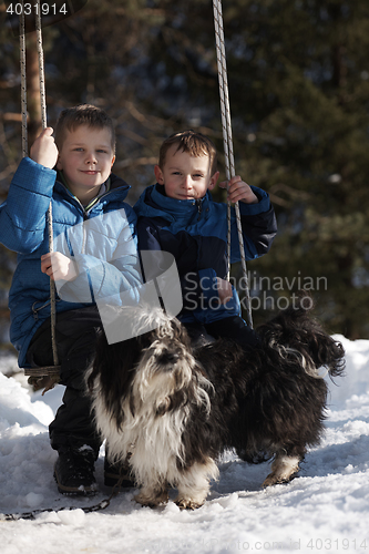 Image of portrait of little boys at winter day