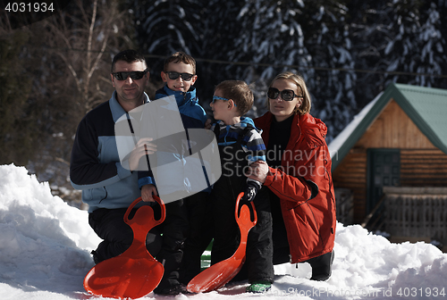 Image of family portrait at beautiful winter day