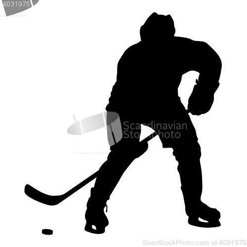 Image of silhouette of hockey player. Isolated on white. illustra