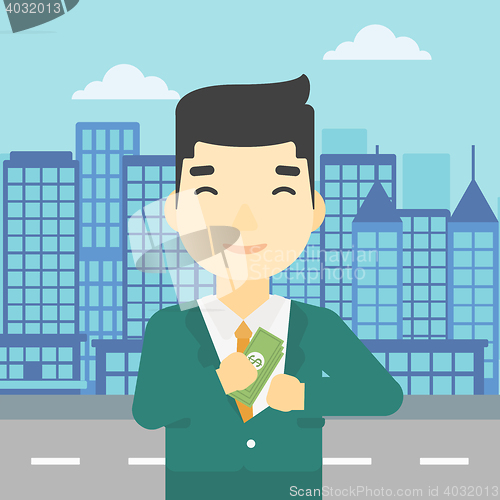 Image of Man putting money in pocket vector illustration.