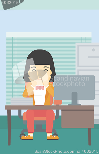 Image of Tired woman sitting in office vector illustration.