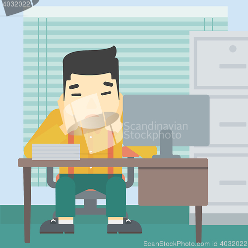 Image of Tired man sitting in office vector illustration.