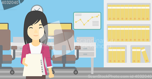 Image of Woman giving resume vector illustration.