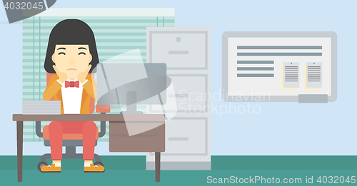 Image of Tired woman sitting in office vector illustration.