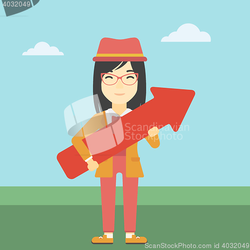 Image of Business woman with arrow up vector illustration.