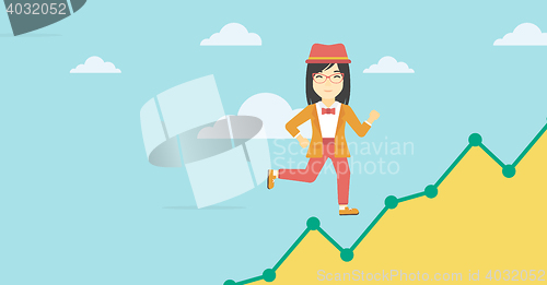 Image of Business woman running upstairs.