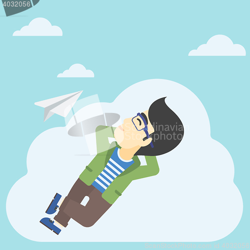 Image of Businessman lying on cloud vector illustration.