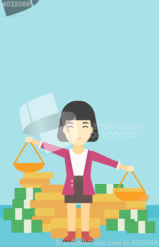 Image of Business woman with scales vector illustration.