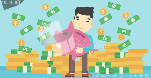 Image of Businessman with piggy bank vector illustration.