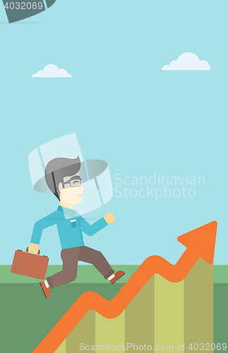 Image of Businessman running along the growth graph.