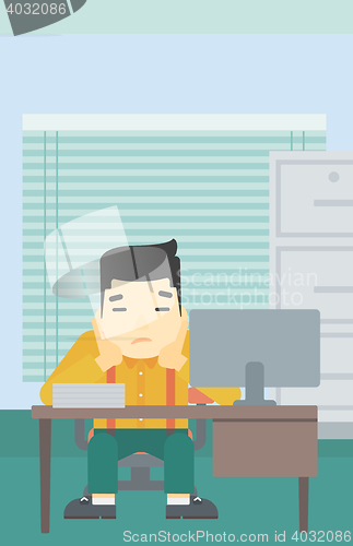 Image of Tired man sitting in office vector illustration.