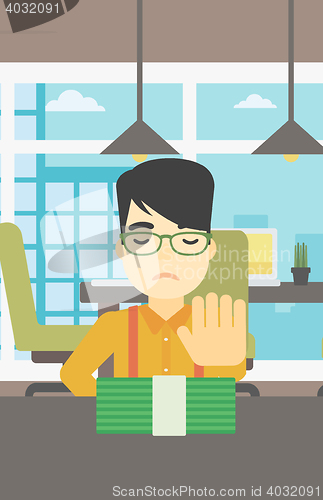 Image of Man refusing bribe vector illustration.