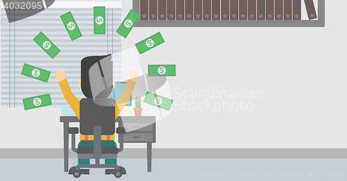 Image of Successful businessman under money rain.