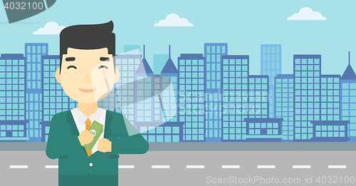 Image of Man putting money in pocket vector illustration.