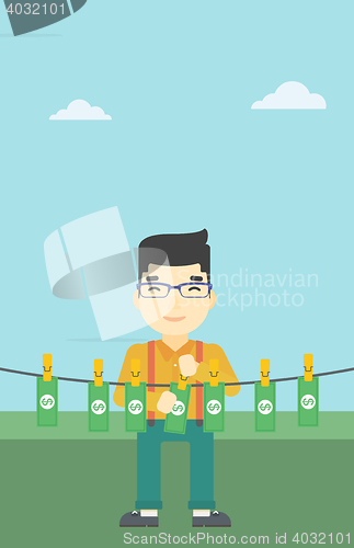 Image of Man loundering money vector illustration.