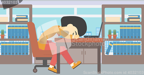 Image of Woman sleeping on workplace.