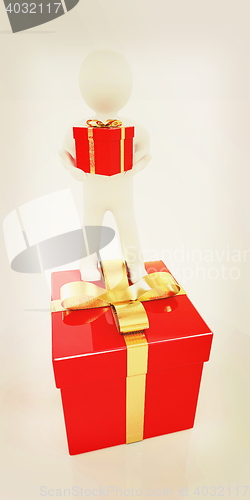 Image of ?? ????? ???? 3d man and red gifts with gold ribbon. 