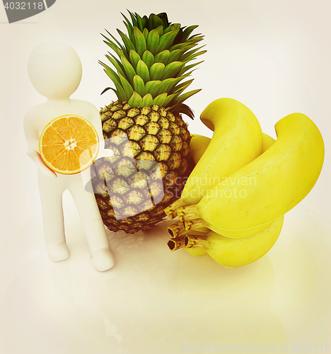 Image of 3d man with citrus . 3D illustration. Vintage style.