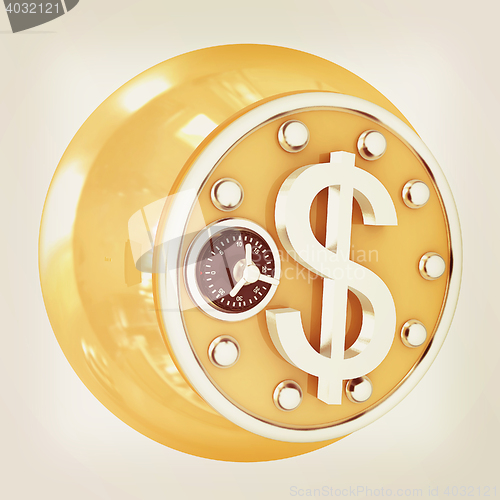 Image of safe in the form of dollar coin. 3D illustration. Vintage style.