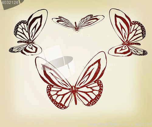 Image of fancy butterflies. 3D illustration. Vintage style.