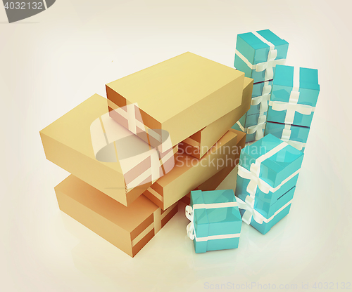 Image of Cardboard boxes and gifts. 3D illustration. Vintage style.