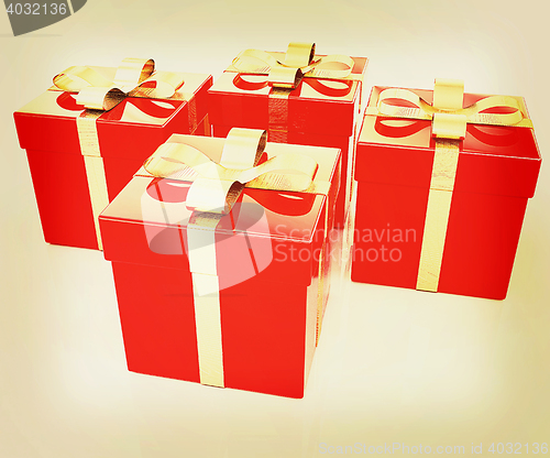Image of Bright christmas gifts on a white background . 3D illustration. 
