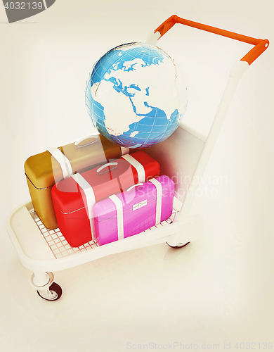 Image of Trolley for luggage at the airport and earth. International tour