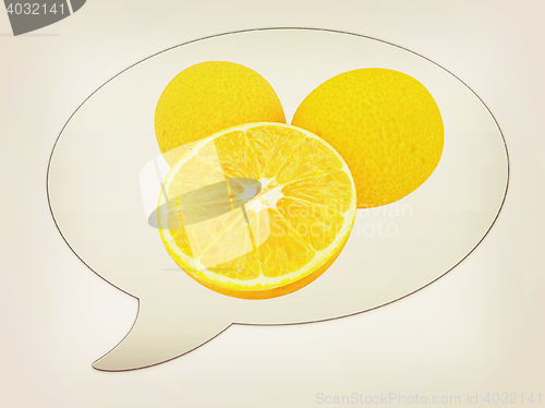 Image of messenger window icon and citrus. 3D illustration. Vintage style