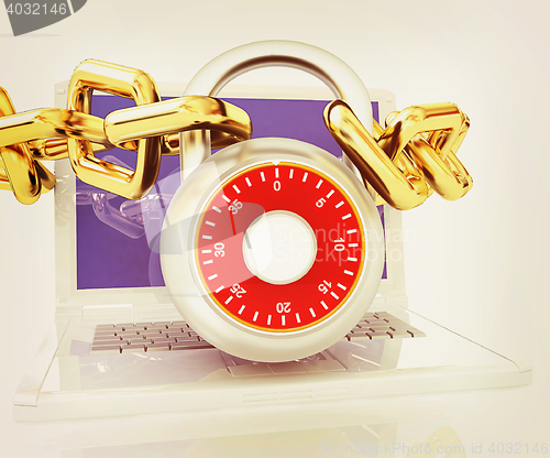 Image of Laptop with chains and lock.3d illustration. 3D illustration. Vi