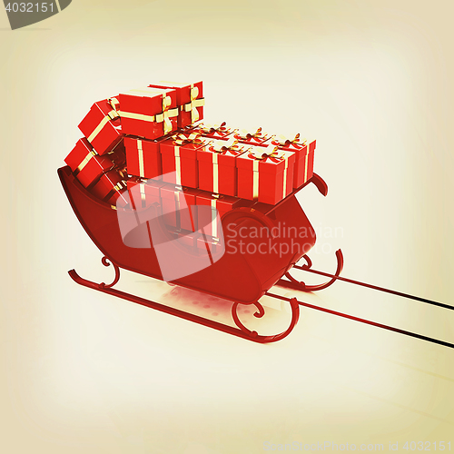 Image of Christmas Santa sledge with gifts. 3D illustration. Vintage styl