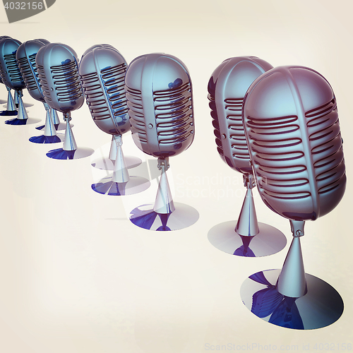 Image of 3d rendering of a microphones. 3D illustration. Vintage style.