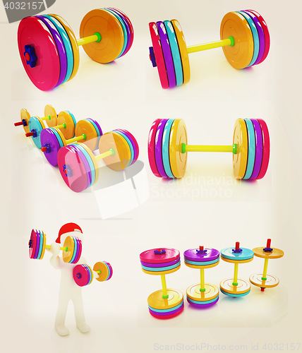 Image of Dumbbells set . 3D illustration. Vintage style.