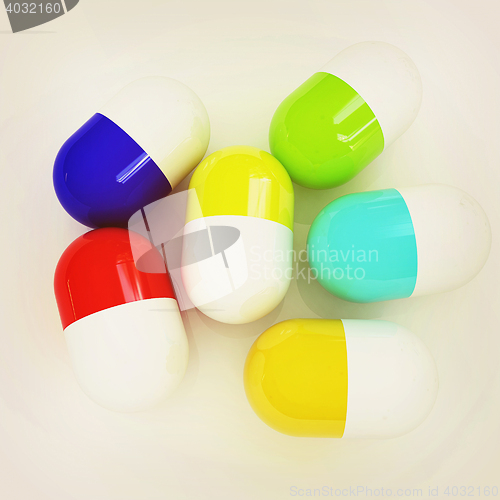 Image of Pills. 3D illustration. Vintage style.